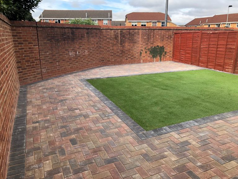New Paved Patio With Astro Turf in Bristol