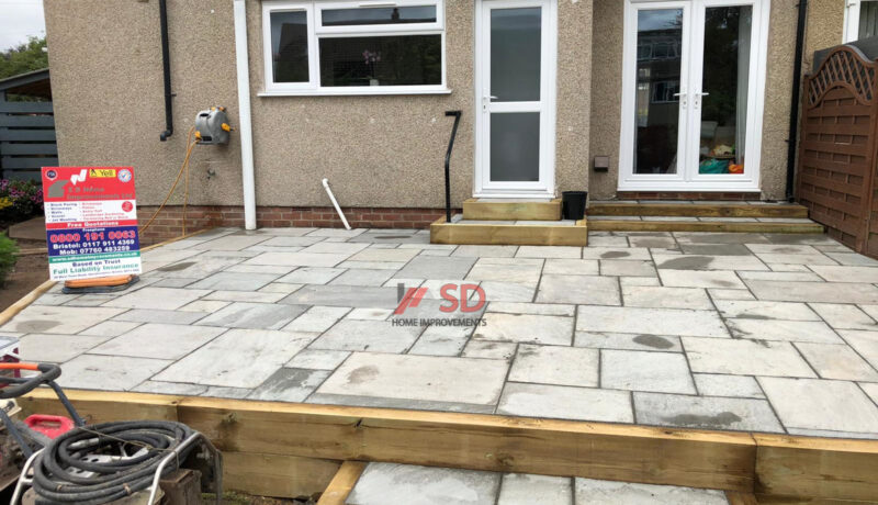 Raised Patio with Treated Sleepers in Longwell Green, Bristol