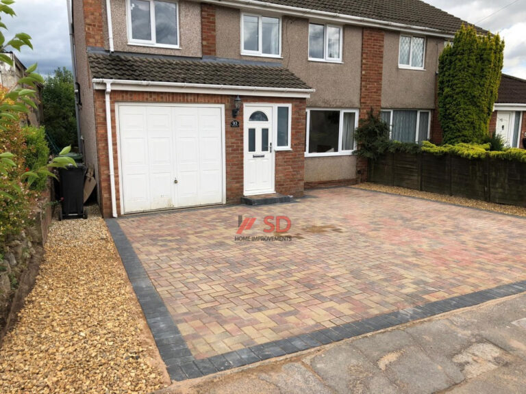 Brindle and Charcoal Block Paved Driveway with Gravel Patch in Bristol