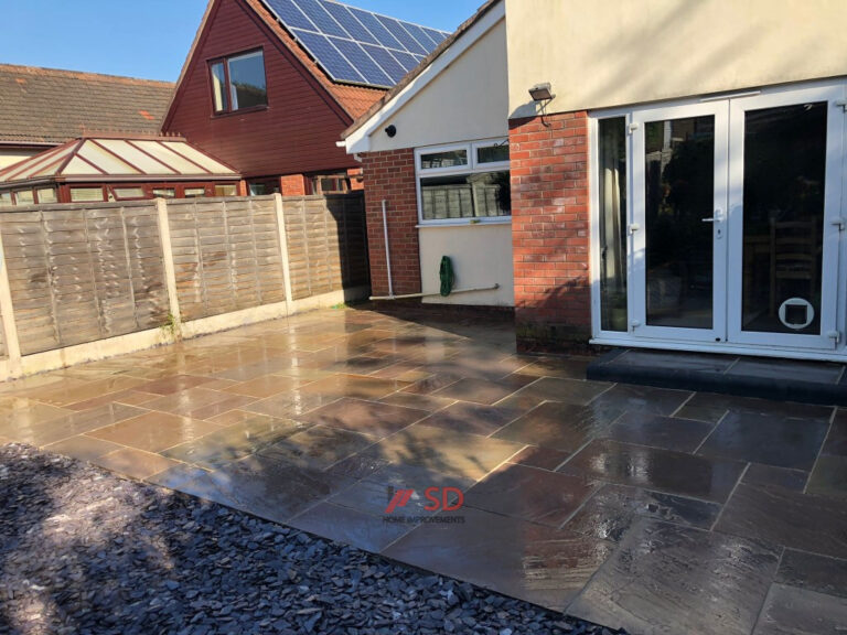 Indian Sandstone Patio with Flint Stone Area in Longwell Green