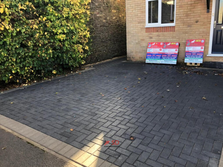 Charcoal Block Paved Driveway with Natural Grey Border in Longwell Green