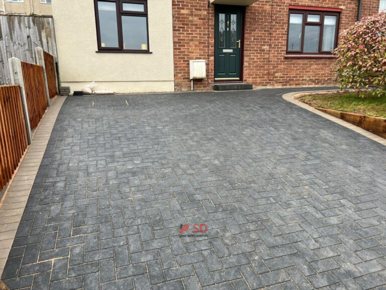 Block Paved Driveway with New Steps, Fencing and Sleeper Retaining Walls in Bristol