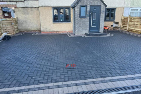 Charcoal Block Paved Driveway with Double Natural Grey Border and Step in Warmley
